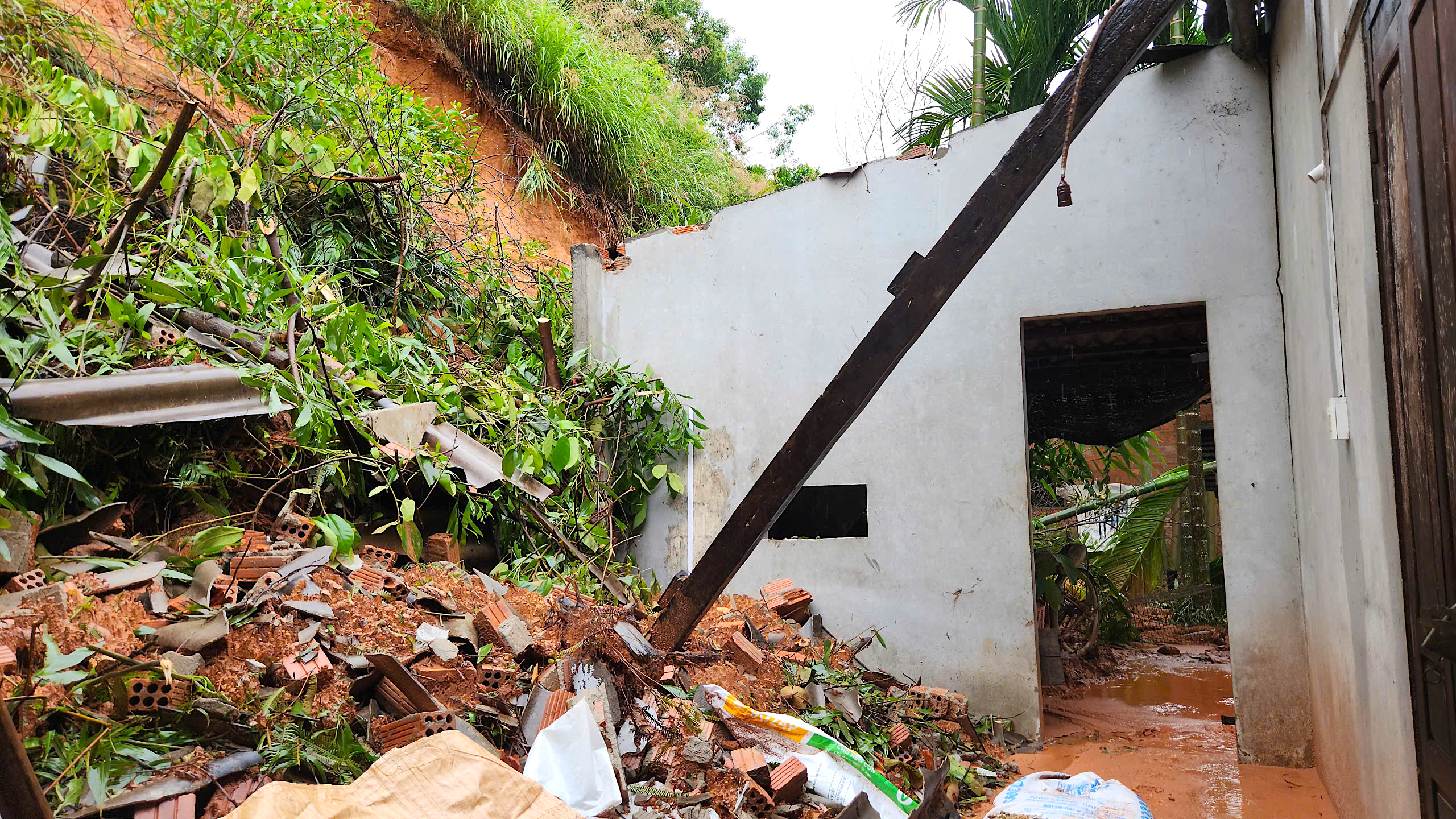 Quả đồi sạt lở "tấn công" nhà dân, uy hiếp an toàn quốc lộ qua Quảng Ngãi- Ảnh 6. Quả đồi sạt lở "tấn công" nhà dân, uy hiếp an toàn quốc lộ qua Quảng Ngãi- Ảnh 6.