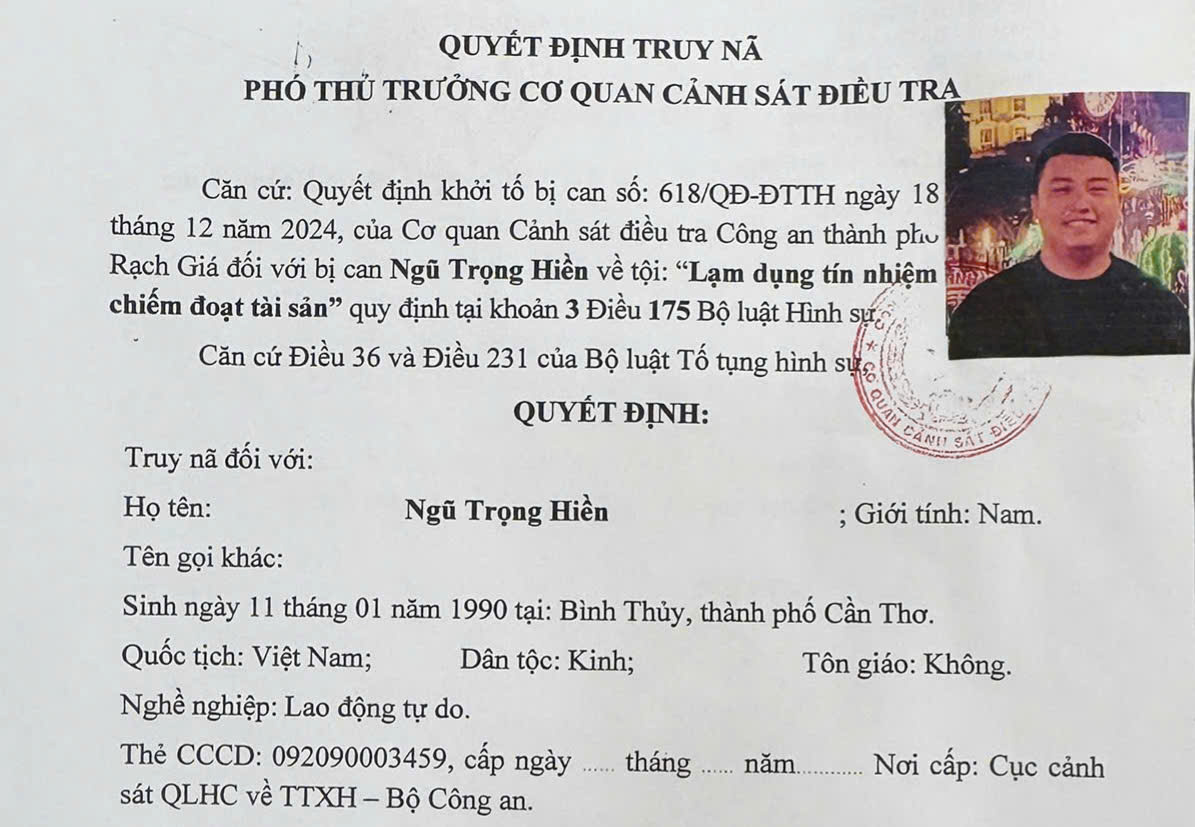 An Giang: Truy nã đối tượng thuê ô tô tự lái rồi bỏ trốn- Ảnh 1. An Giang: Truy nã đối tượng thuê ô tô tự lái rồi bỏ trốn- Ảnh 1.