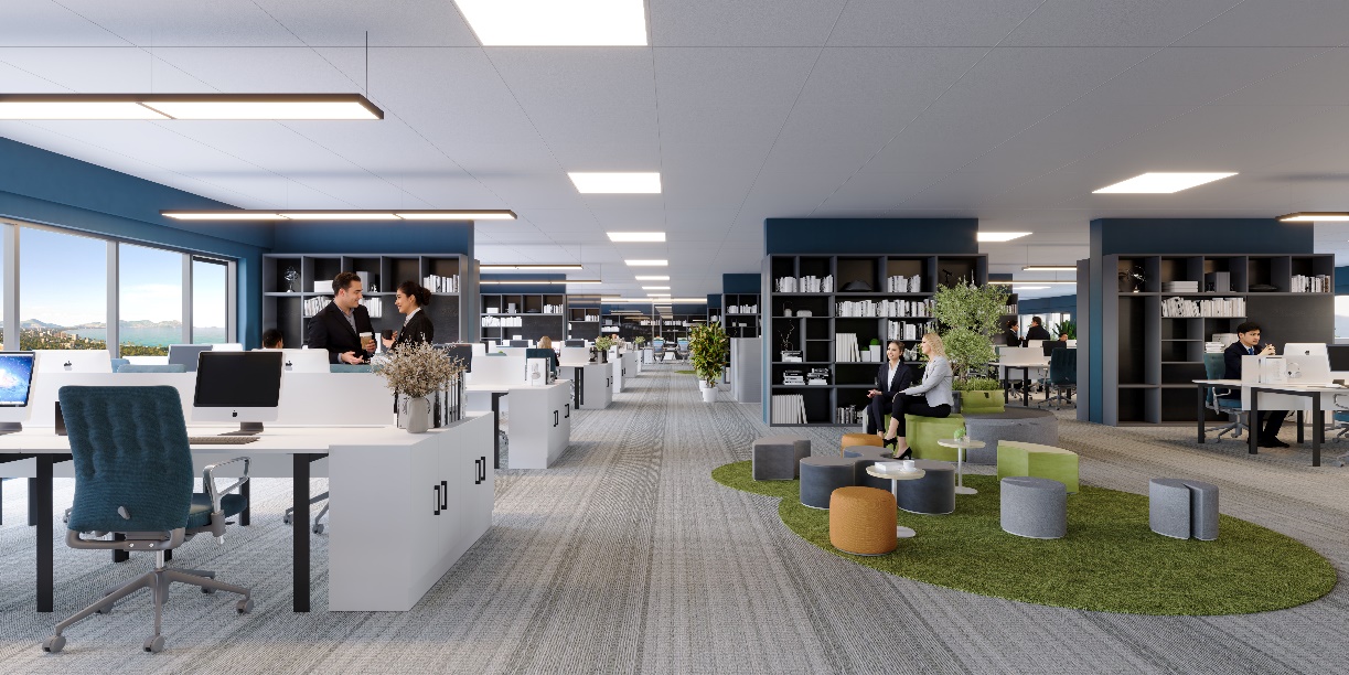 TTC Land cho thuê thành công khối văn phòng hơn 22.000m2 tại TTC Plaza Đà Nẵng- Ảnh 2. A group of people in an office AI-generated content may be incorrect.