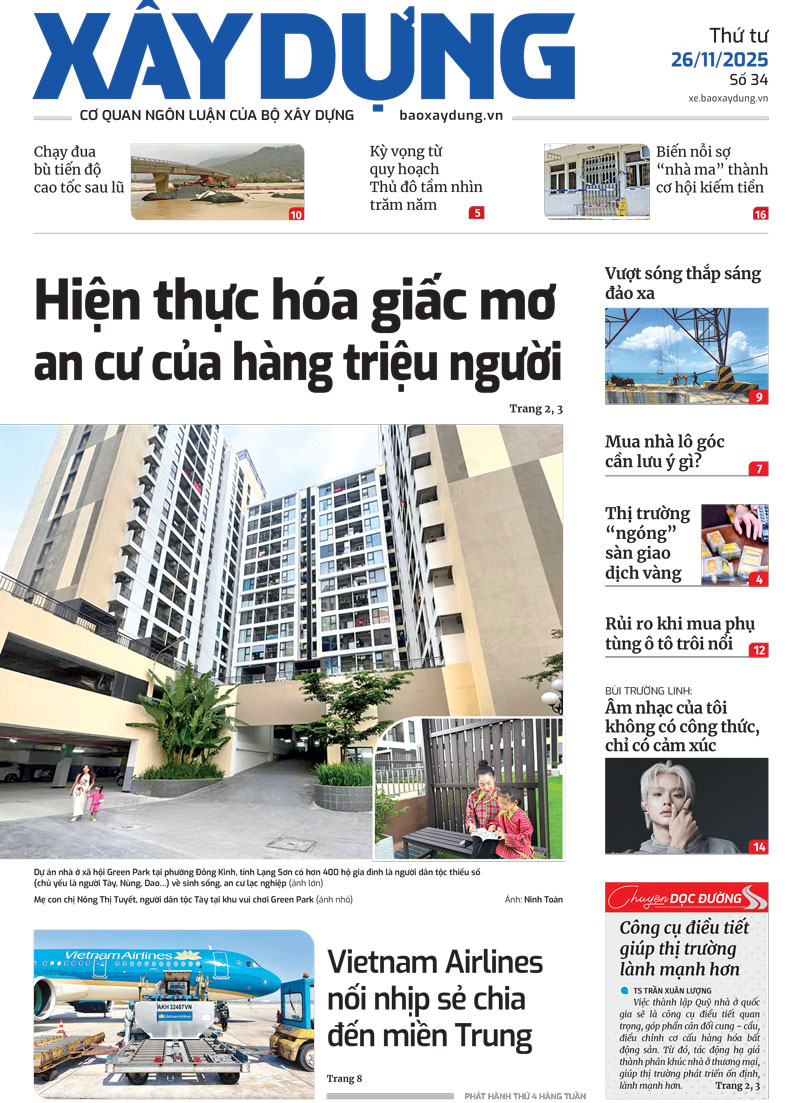 Trang nhất Báo Xây dựng số 34 ra ngày 26/11/2025.