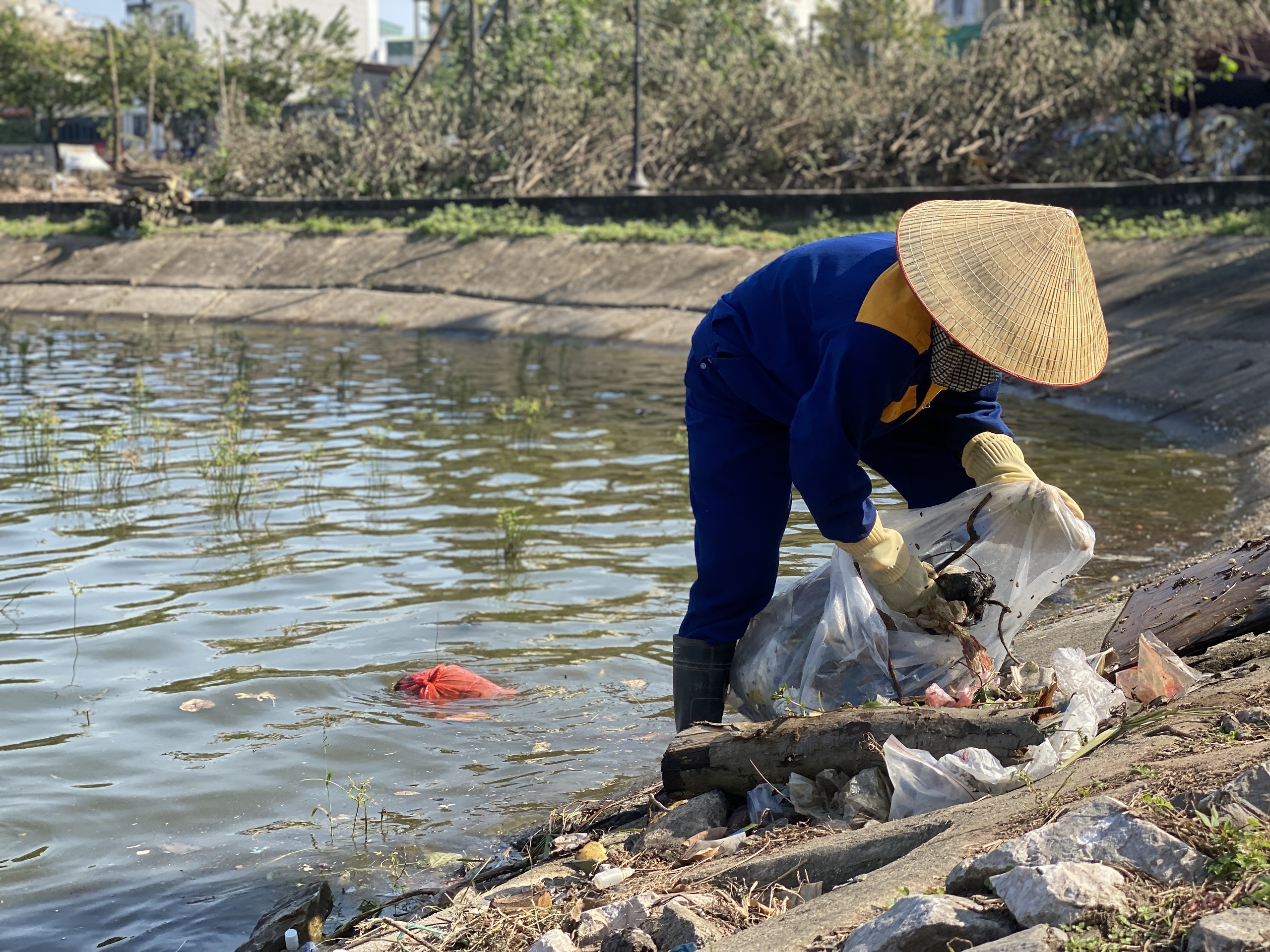 Hồ Linh Đàm ngập ngụa rác, công nhân căng mình dọn dẹp- Ảnh 20. Hồ Linh Đàm ngập ngụa rác, công nhân căng mình dọn dẹp- Ảnh 20.