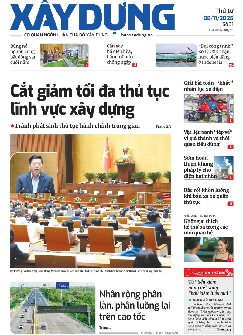 Trang nhất Báo Xây dựng số 31 ra ngày 5/11/2025.