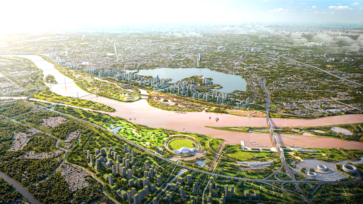 Hà Nội khởi công dự án xây dựng trục Đại lộ cảnh quan sông Hồng- Ảnh 4. C:\Users\HP\Downloads\Phối cảnh tổng thể đại lộ cảnh quan sông Hồng 2.jpg