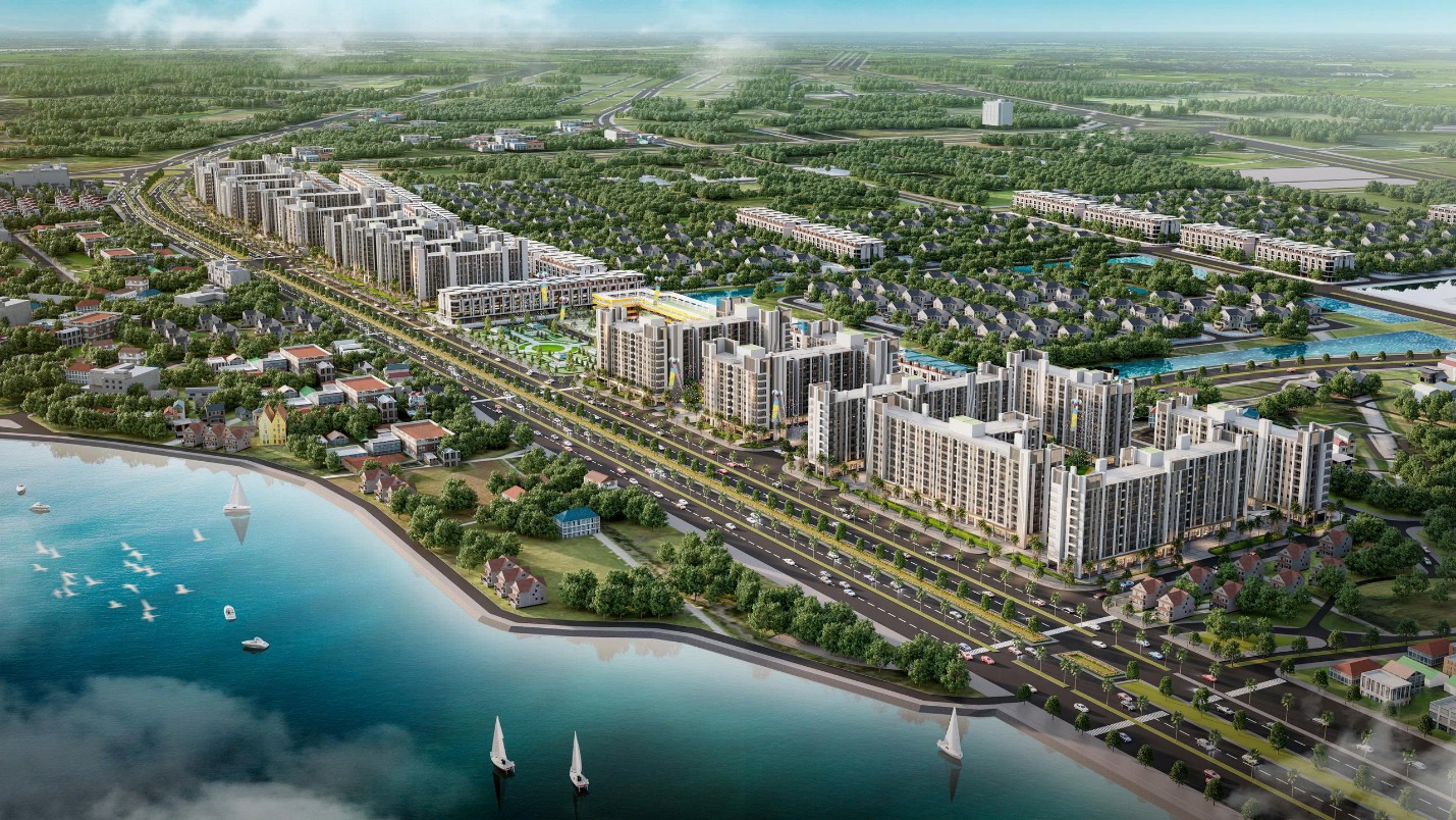 Nhu cầu tăng cao, Thanh Hóa tăng tốc mở bán hàng nghìn căn nhà ở xã hội- Ảnh 1. A city next to a body of water Description automatically generated