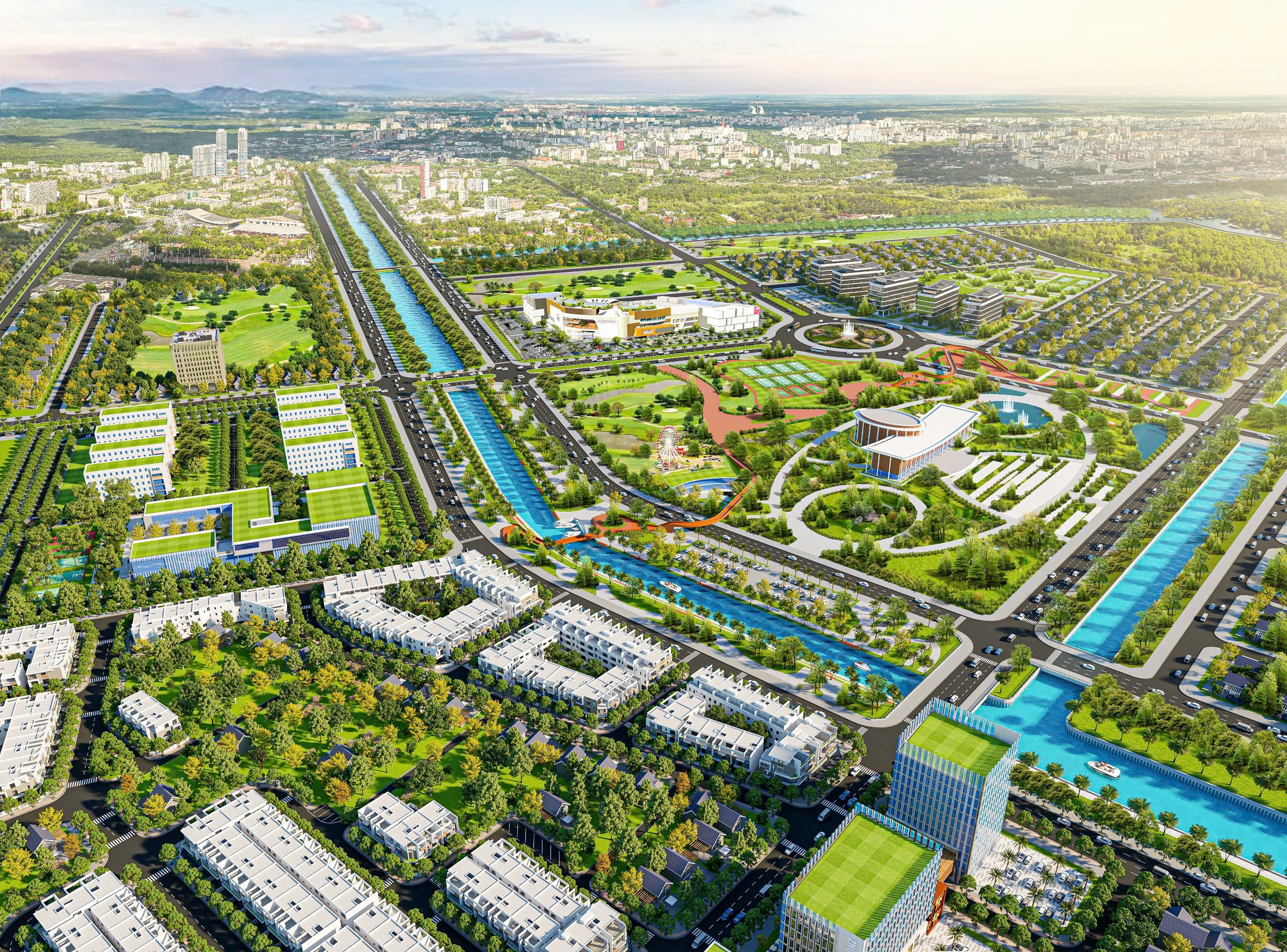 A aerial view of a city  Description automatically generated