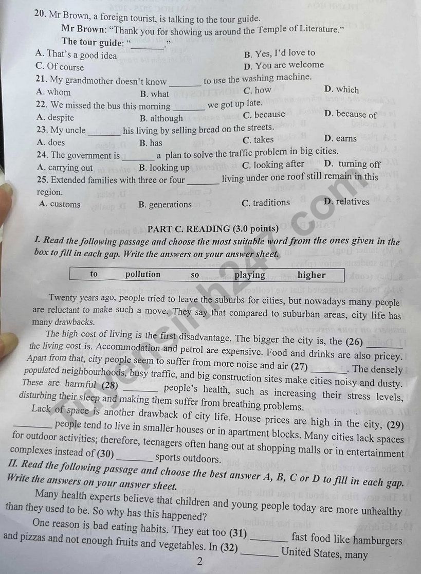Đáp án đề thi tuyển sinh lớp 10 môn Tiếng Anh Thanh Hóa năm 2025- Ảnh 4. Đáp án đề thi tuyển sinh lớp 10 môn Tiếng Anh Thanh Hóa năm 2025- Ảnh 4.