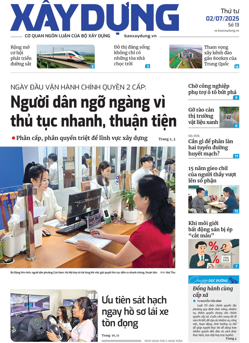 Trang nhất Báo Xây dựng số 13 ra ngày 2/7/2025.