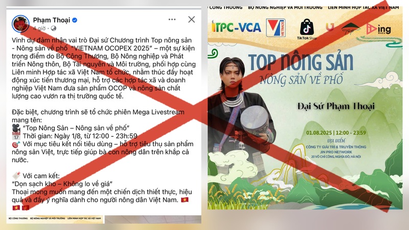 Bác tin Phạm Thoại làm "đại sứ" Hội chợ các sản phẩm OCOP- Ảnh 1. Thông tin Phạm Thoại làm Đại sứ VIETNAM OCOPEX 2025 là sai sự thật (Ảnh chụp màn hình).