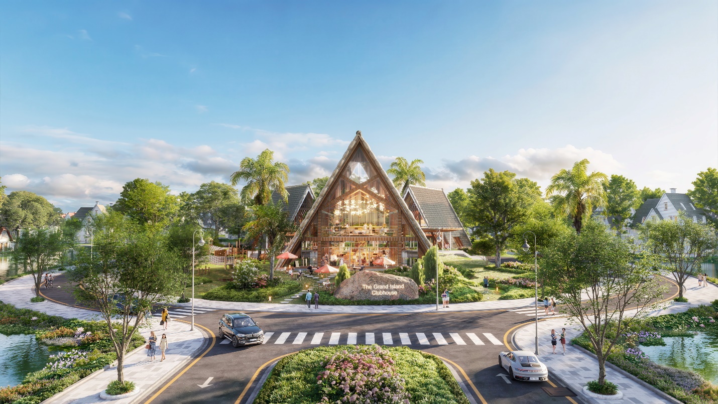 Đảo Châu Âu - không gian sống đắt giá ở thành Vinh- Ảnh 6. A triangular shaped building with trees and a street Description automatically generated