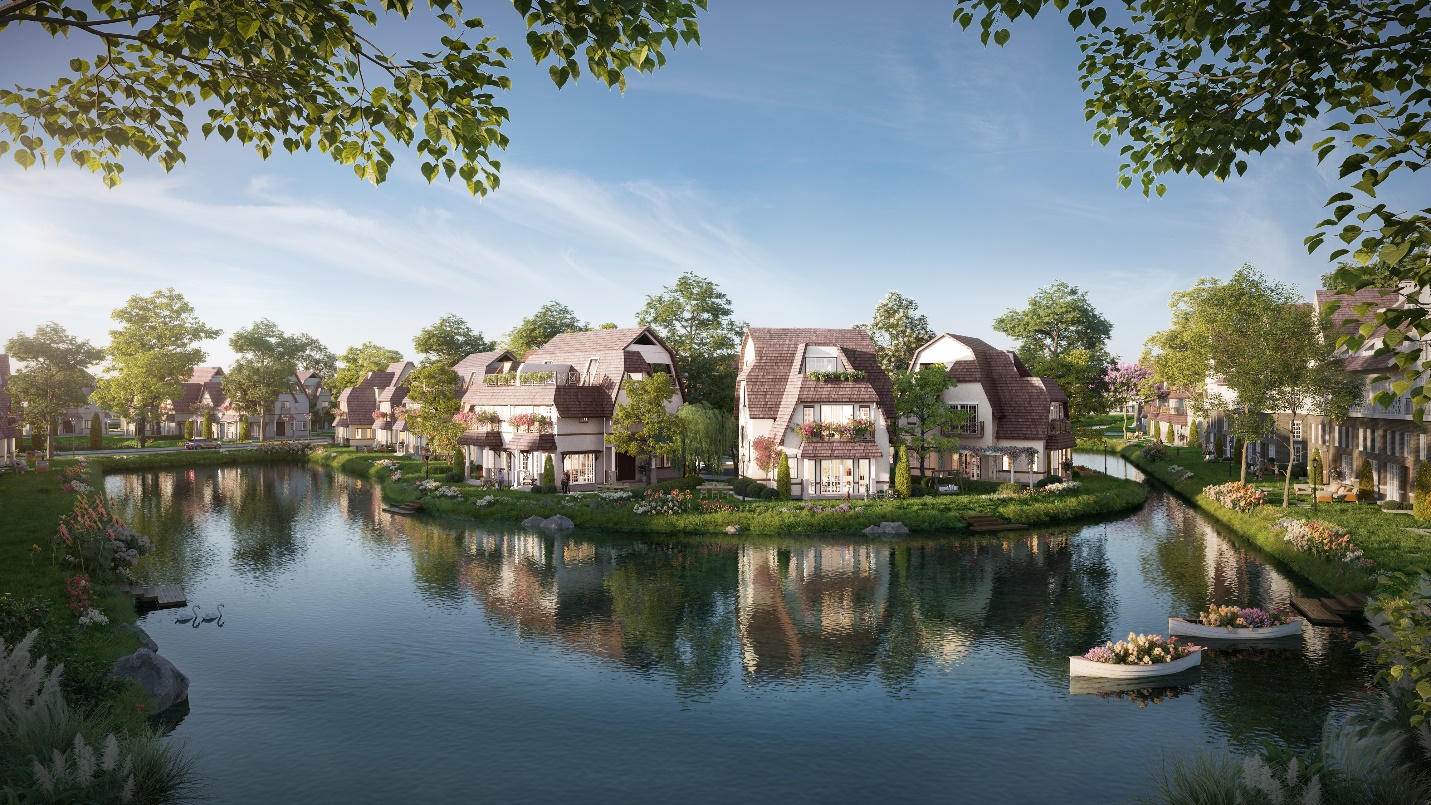 Đảo Châu Âu - không gian sống đắt giá ở thành Vinh- Ảnh 7. A group of houses on a small island surrounded by water Description automatically generated