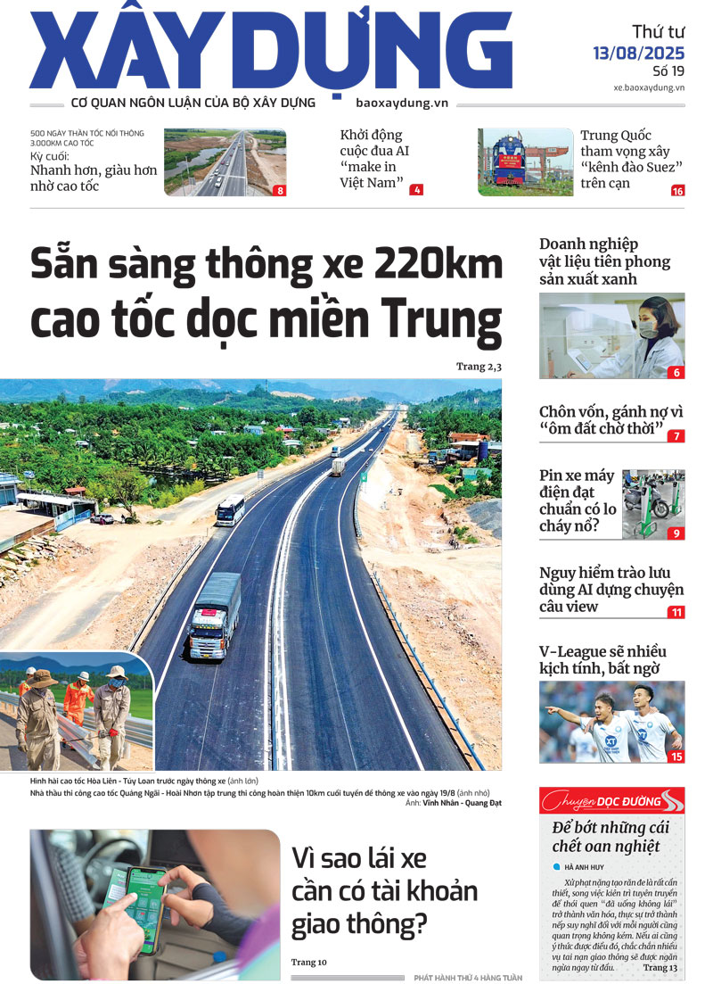 Trang nhất Báo Xây dựng số 19 ra ngày 13/8/2025. Trang nhất Báo Xây dựng số 19 ra ngày 13/8/2025.