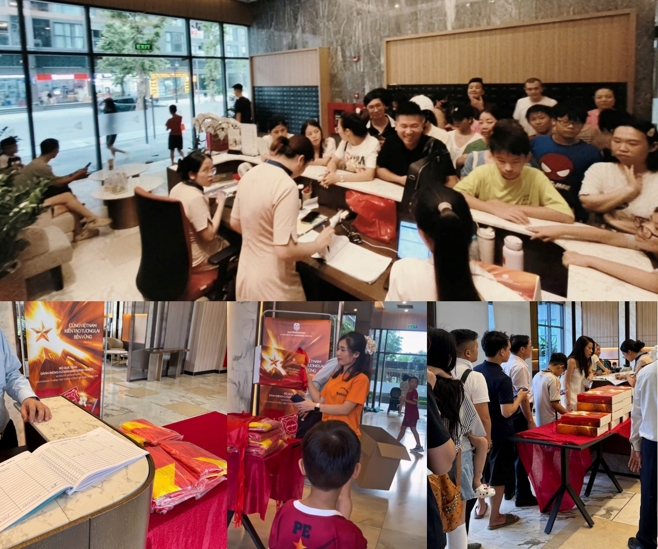 Cư dân Masterise Homes nhận quà "Yêu nước", tự hào chung tay "phủ đỏ Việt Nam"- Ảnh 2. A group of people in a room AI-generated content may be incorrect.