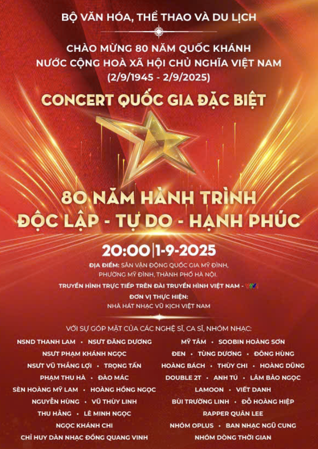 Khán giả nhận vé miễn phí concert quốc gia tại Mỹ Đình ngày 1/9 khi nào, ở đâu?- Ảnh 1. Khán giả nhận vé miễn phí concert quốc gia tại Mỹ Đình ngày 1/9 khi nào, ở đâu?- Ảnh 1.