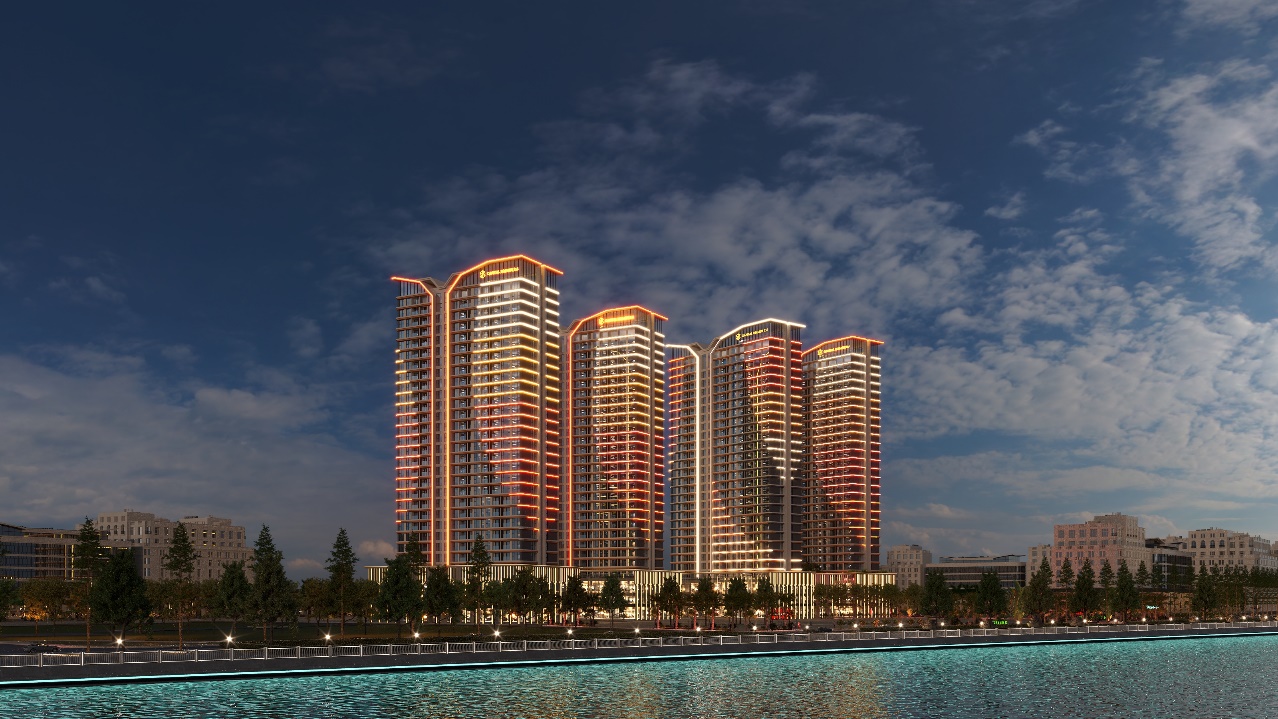 Kỳ vọng và tiềm lực đòn bẩy bất động sản Đà Nẵng- Ảnh 2. A group of buildings with lights on AI-generated content may be incorrect.