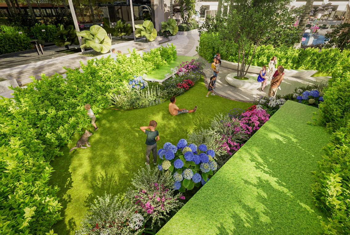 Kỳ vọng và tiềm lực đòn bẩy bất động sản Đà Nẵng- Ảnh 3. A group of people in a garden AI-generated content may be incorrect.