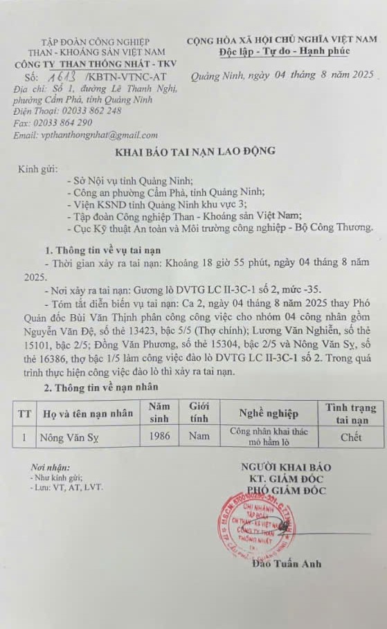 Tai nạn lao động tại công ty than ở Quảng Ninh, một công nhân tử vong- Ảnh 2. Tai nạn lao động tại công ty than ở Quảng Ninh, một công nhân tử vong- Ảnh 2.