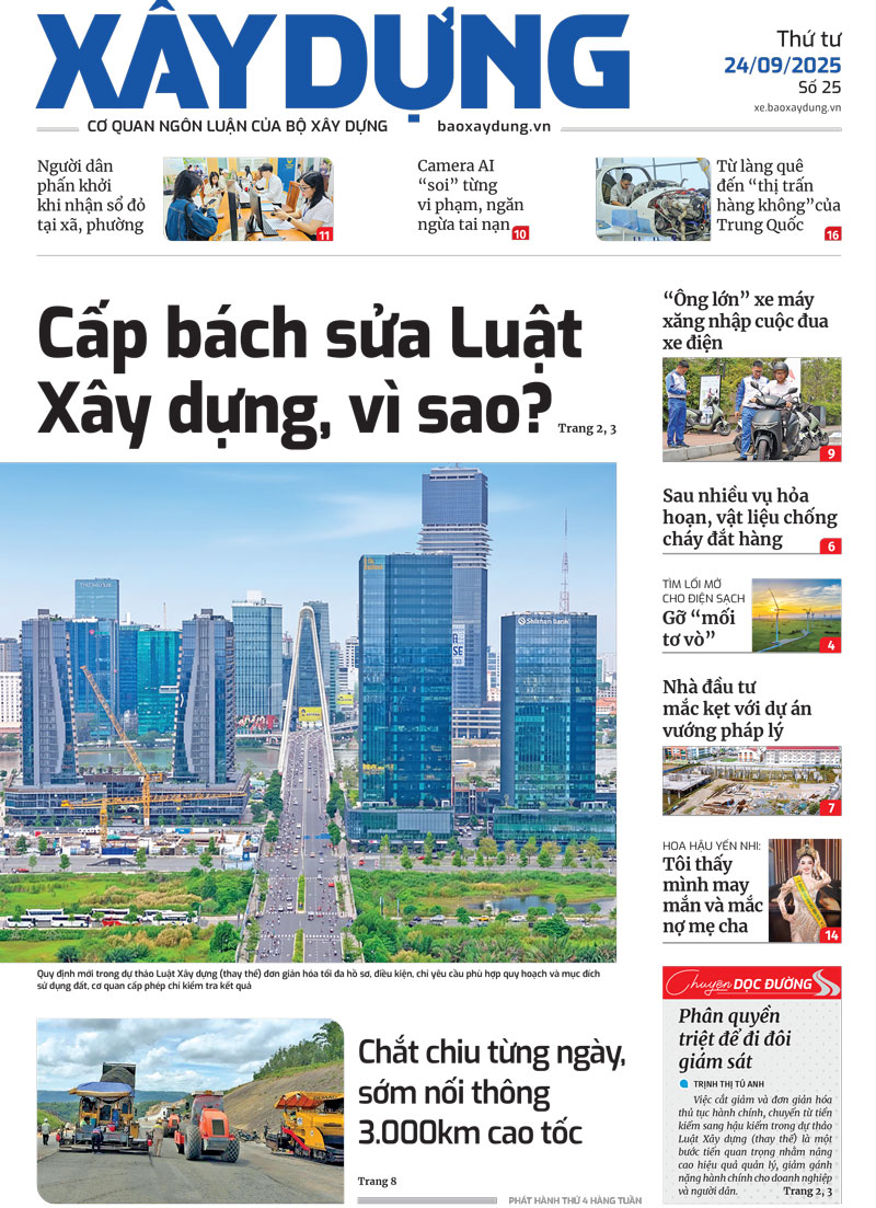 Trang nhất Báo Xây dựng số 25 ra ngày 25/9/2025.