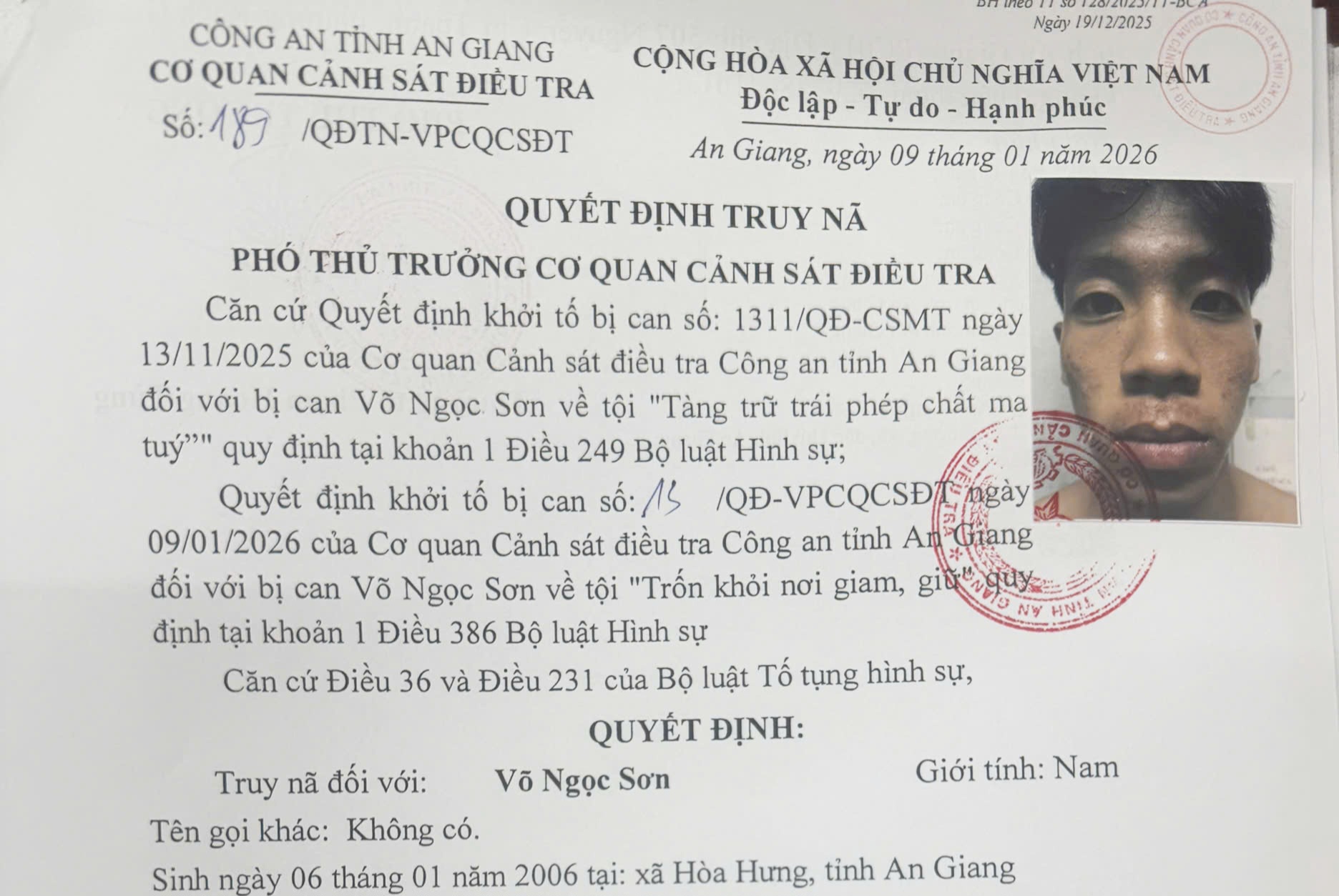 An Giang: Truy n&atilde; 4 đối tượng trốn khỏi nơi giam giữ- Ảnh 1.