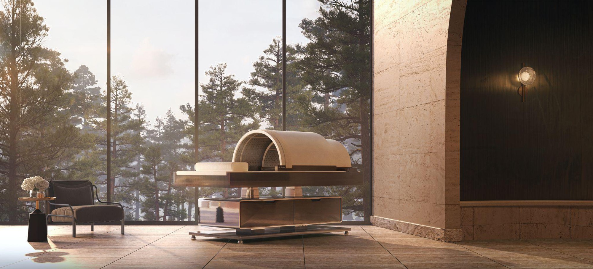 A large oven in a room  Description automatically generated