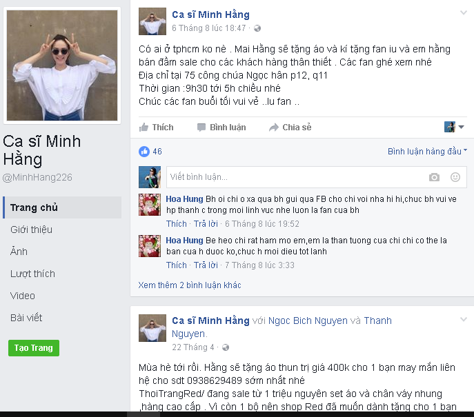 FB giả tên tuổi Minh Hằng để bán hàng, quảng cáo