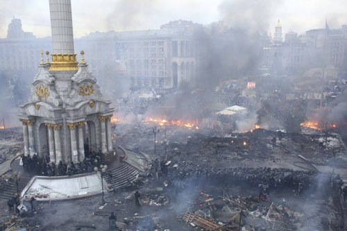Quảng trường Độc lập là địa điểm chính diễn ra những cuộc bạo động đẫm máu kéo dài ba tháng qua tại Ukraine (Nguồn: Reuters) 