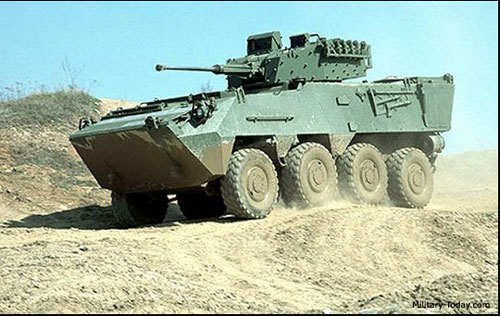 Xe bọc thép bánh lốp Pandur II do hãng Steyr-Daimler-Puch (Áo) nghiên cứu phát triển. Nhờ thiết kế theo module nên xe có thể thay đổi dễ dàng hệ thống vũ khí phù hợp với tác chiến trên chiến trường. Pandur II nặng 22 tấn, dài 7,02 m, rộng 2,67 m, cao 1,85 m. Với biến thể chở quân, Pandur II có thể chở 10-12 binh lính với đầy đủ vũ khí trang bị. Hệ thống vũ khí có đại liên 12,7 mm, súng máy đồng trục 7,62 mm và súng phóng lựu tự động 40 mm. Ảnh: news.cn/mil.