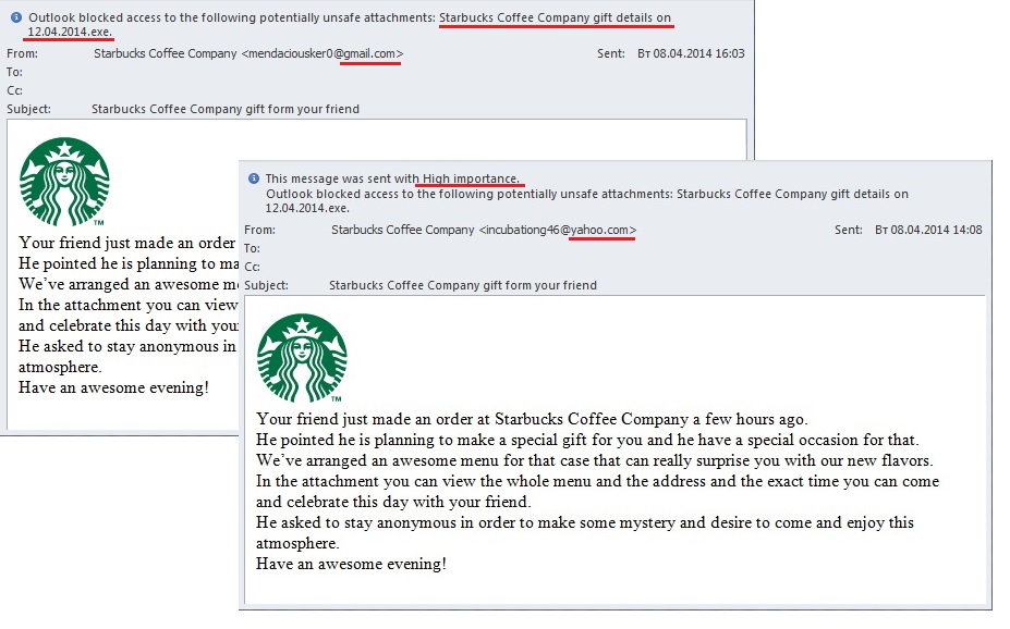 Email giả mạo thương hiệu cà phê nổi tiếng tấn công người dùng