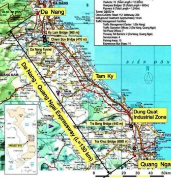 Bản đồ hướng tuyến dự án đường cao tốc Đà Nẵng – Quảng Ngãi