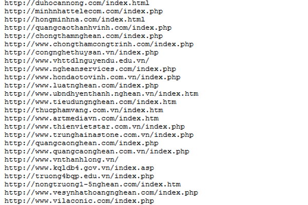 Một số địa chỉ web Việt Nam bị hacker tấn công. (Nguồn: chụp từ securitydaily.net)
