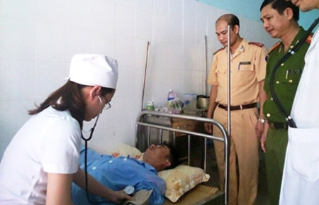 Thiếu tá Ngô Hồng Hải đang được điều trị tại Bệnh xá Công an tỉnh Thanh Hóa