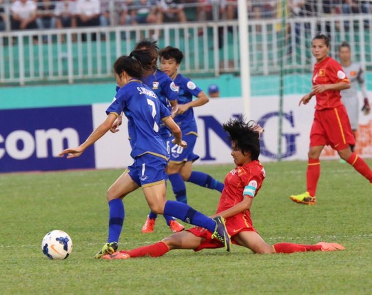 ĐT nữ Việt Nam (đỏ) tỏ ra thua kém đối thủ về mọi mặt
