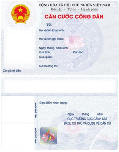 Mặt trước và mặt sau của thẻ căn cước công dân