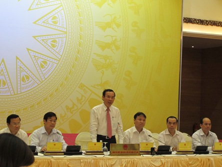Bộ trưởng, Chủ nhiệm VPCP Nguyễn Văn Nên phát biểu tại cuộc họp báo chiều tối 1/7