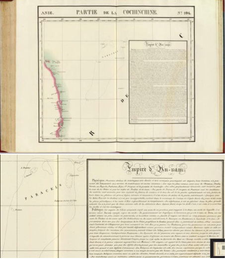 Ảnh chụp lại ấn bản World Atlas năm 1827 của Philippe Vandermaelen, phần Parties, la Cochinchine, trang 106