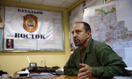 Rebel commander Alexander Khodakovsky of the Vostok Battalion speaks during an interview in Donetsk. Photograph: Maxim Zmeyev/Reuters