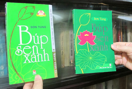 Bìa cuốn tiểu thuyết “Búp sen xanh” của NXB Kim Đồng (trái) và cuốn sách in lậu có ghi NXB Thời Đại (phải)