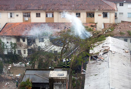 Hiện trường vụ rơi máy bay trực thăng ở Brazil (Nguồn: AFP)