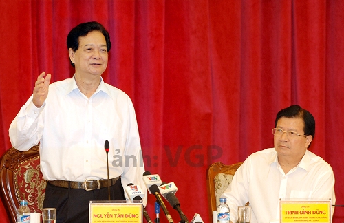 Thủ tướng Nguyễn Tấn Dũng phát biểu tại cuộc làm việc sáng nay (14/8) - ảnh: VGP