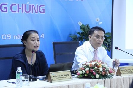 Bà Đoàn Thị Mai Hương - Phó giám đốc Sasco trả lời phóng viên tại họp báo IPO sáng 5/9