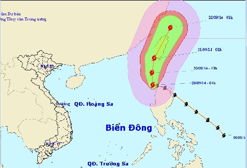 Hướng di chuyển của cơn bão. Nguồn: Trung tâm khí tượng thủy văn TƯ