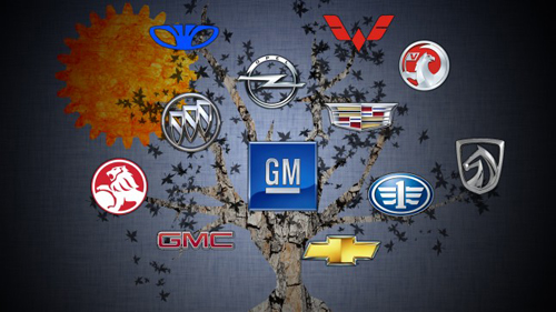 Một trong 3 tập đoàn xe hơi lớn nhất Mỹ, General Motors (GM) hiện có Cadillac, Buick, Chevrolet, GMC, Opel (Đức), Vauxhall (Anh), Holden (Australia), GM Hàn hay Samsung. Trung Quốc có Bajun, FAW, Wuling. Ngoài ra còn có Pontiac, Hummer, Saturn.