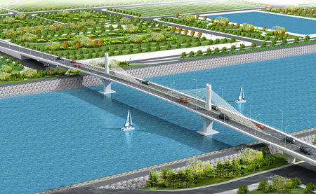 Cầu vượt sông Trà Lý khi hoàn thành sẽ trở thành một công trình mỹ thuật tô điểm vẻ đẹp không gian kiến trúc TP Thái Bình