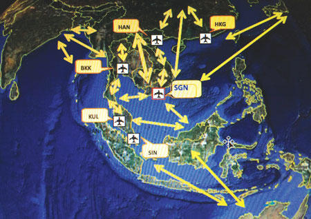 Sơ đồ mạng đường bay quốc tế dự kiến đến CHK quốc tế Long Thành