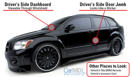 VIN có thể nằm ở một số vị trí trên chiếc xe, nhưng phổ biến nhất trên bảng điều khiển và nhãn dán bên cửa của tài xế
