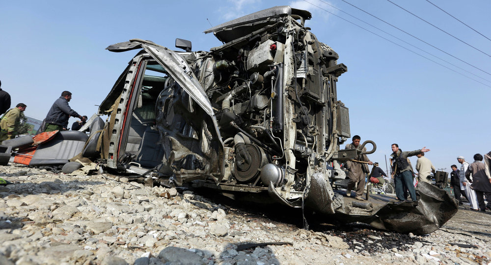 Hiện trường vụ tấn công xe của Đại sứ quán Anh tại Kabul, Afghanistan