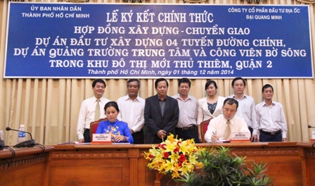 Đại Quang Minh ký kết với UBND TPHCM đầu tư hình thức BT 4 tuyến đường chính với hơn 8 nghìn tỷ đồng tại KĐT Thủ Thiêm