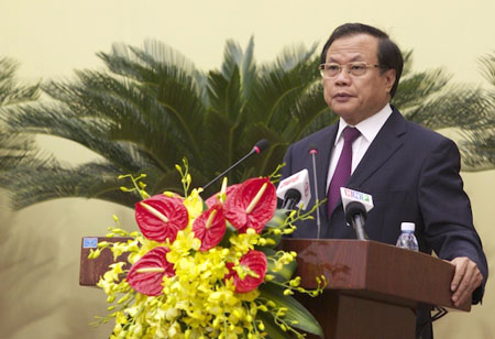 Bí thư Thành ủy Hà Nội Phạm Quang Nghị phát biểu tại phiên khai mạc kỳ họp Ảnh: Hoài Thu