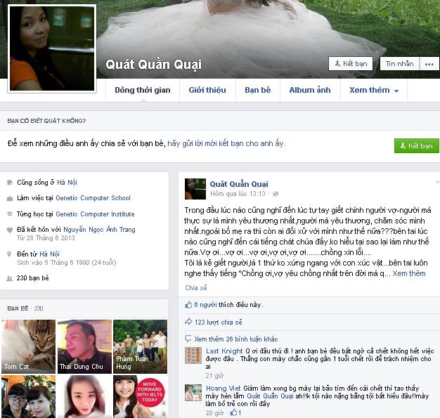 Những dòng tự thú và ăn năn trên trang facebook được cho là của người chồng 9X đã giết chết vợ Cao Xuân Quát