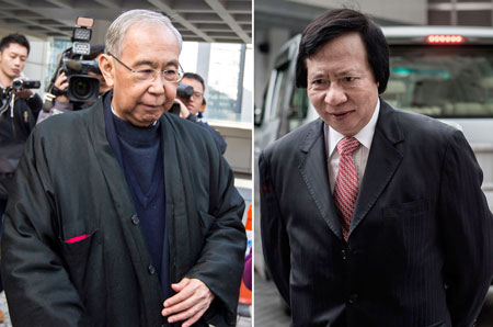 Cựu Chánh văn phòng Đặc khu Hồng Kông Rafael Hui (trái) và tỷ phú bất động sản Thomas Kwok (phải)