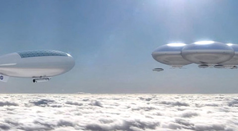 Các tàu bay nổi trên tầng mây cao của sao Kim. Ảnh mô phỏng: NASA